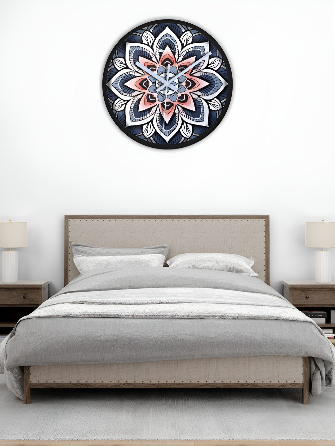 OLIVE TREE Black & Peach-Coloured Printed Analogue Contemporary Wall Clock