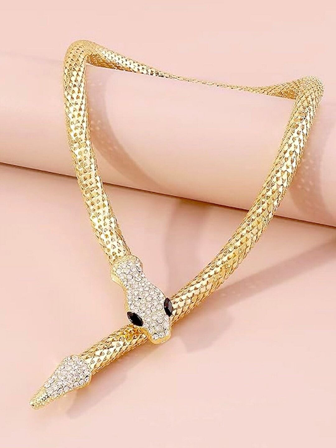 FIMBUL Gold Plated Rhinestone Decor Snake Design Necklace
