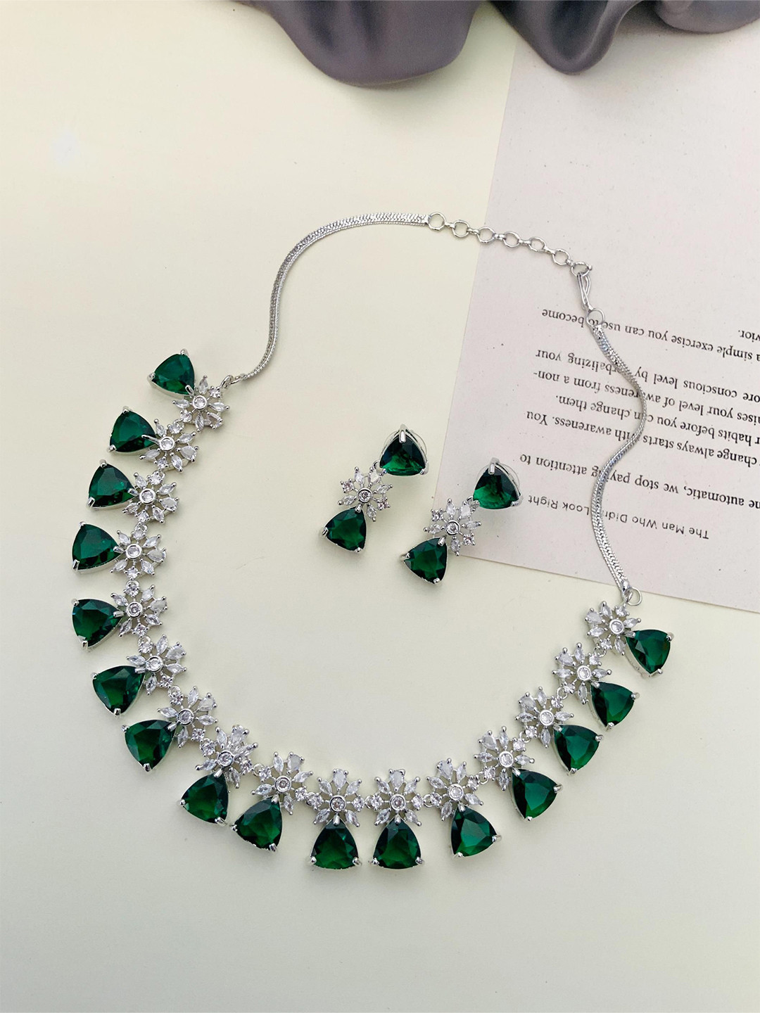 ABDESIGNS Enchanting Silver-Plated AD Stone Studded Jewellery Set