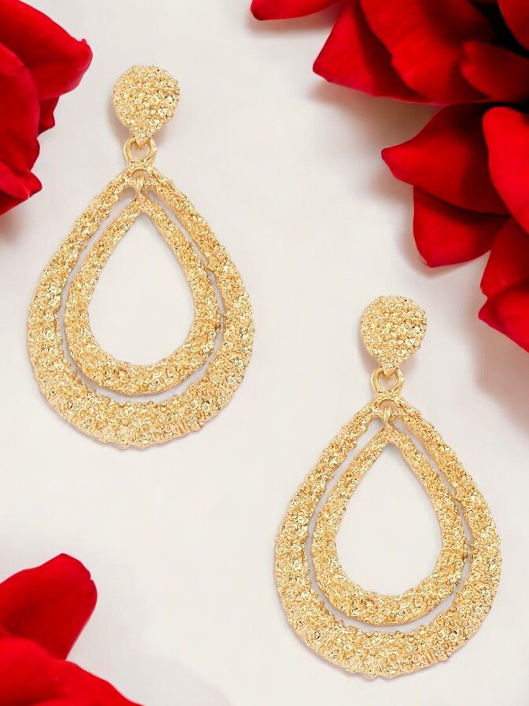 fabula Textured Double Layered Teardrop Shaped Drop Earrings