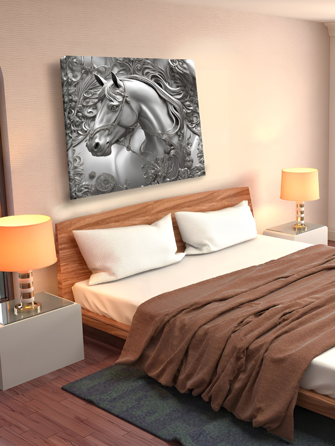 OLIVE TREE Grey Animals Wooden Framed Canvas Painting Wall Art