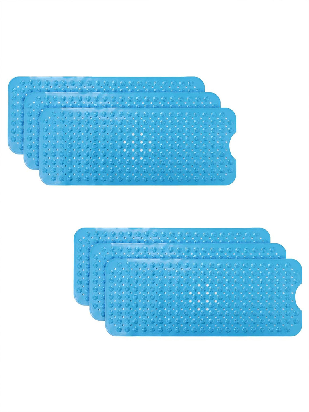 Kuber Industries Blue 6 Pieces 240 GSM Anti-Skid Bath Rugs