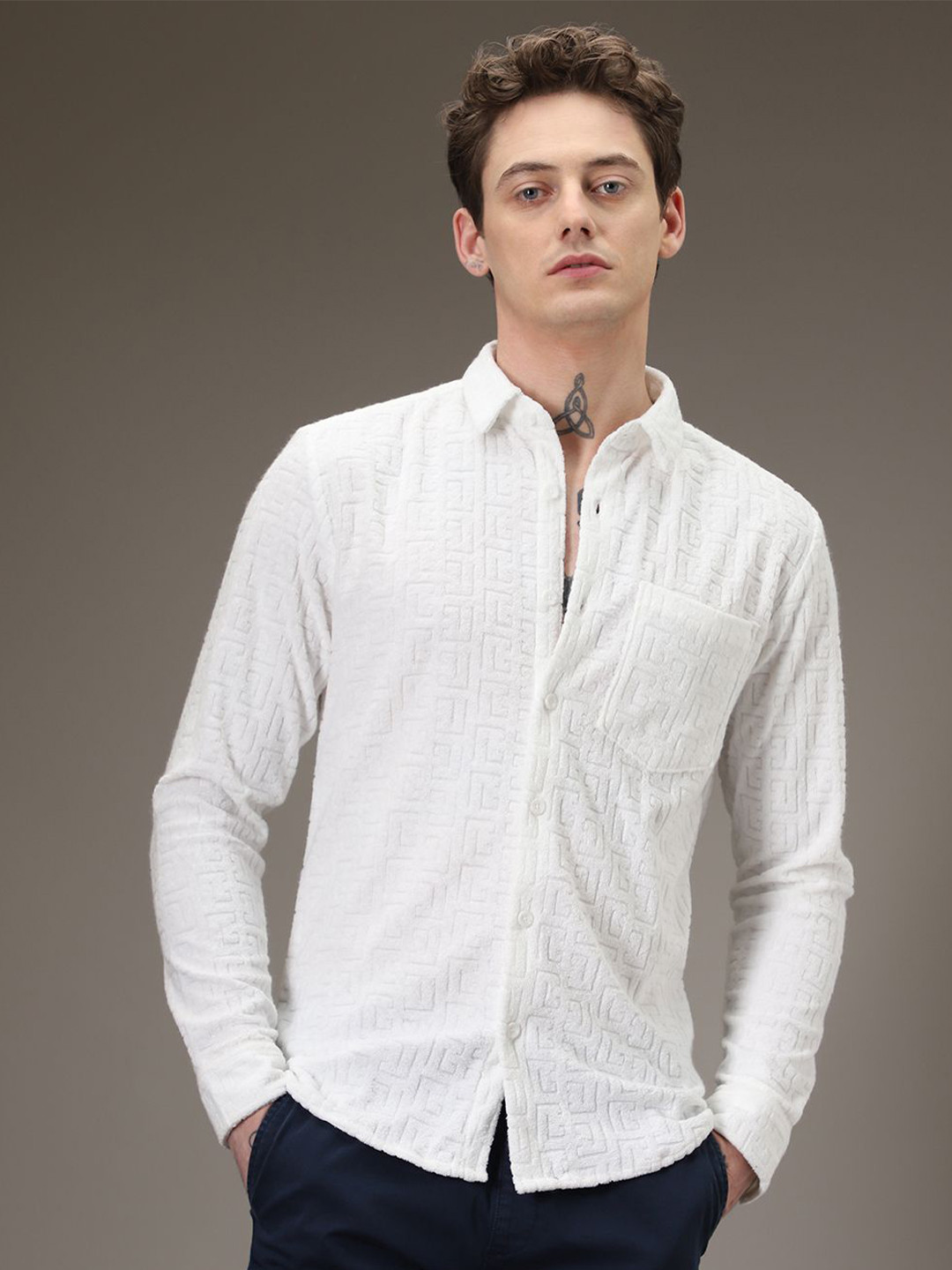 Banana Club Men Full Sleeves Knitted Shirt
