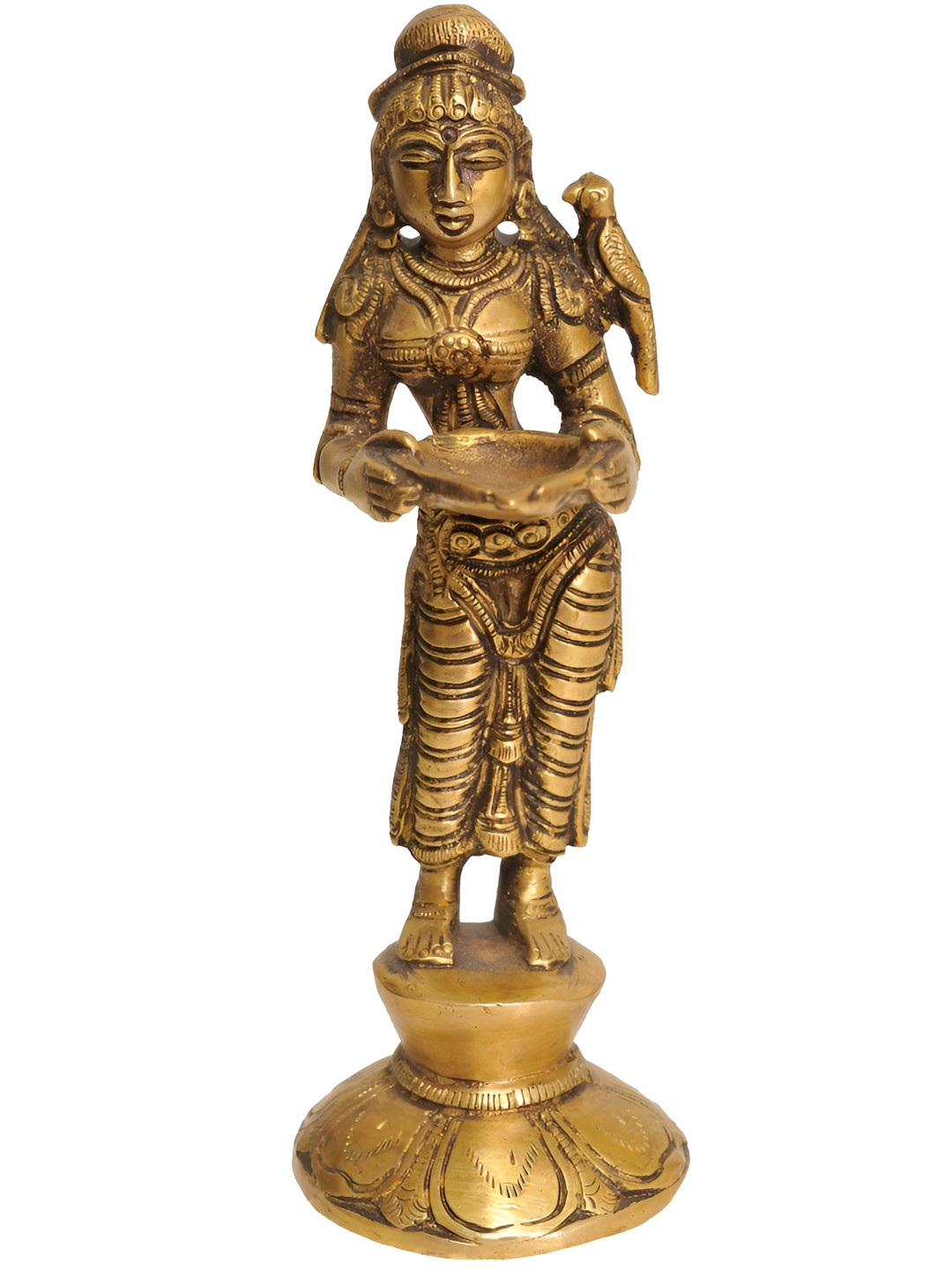 Exotic India Deeplakshmi Yellow Brass Metallic Prayer Room Hand Made Small Showpiece - 6.5 Inches