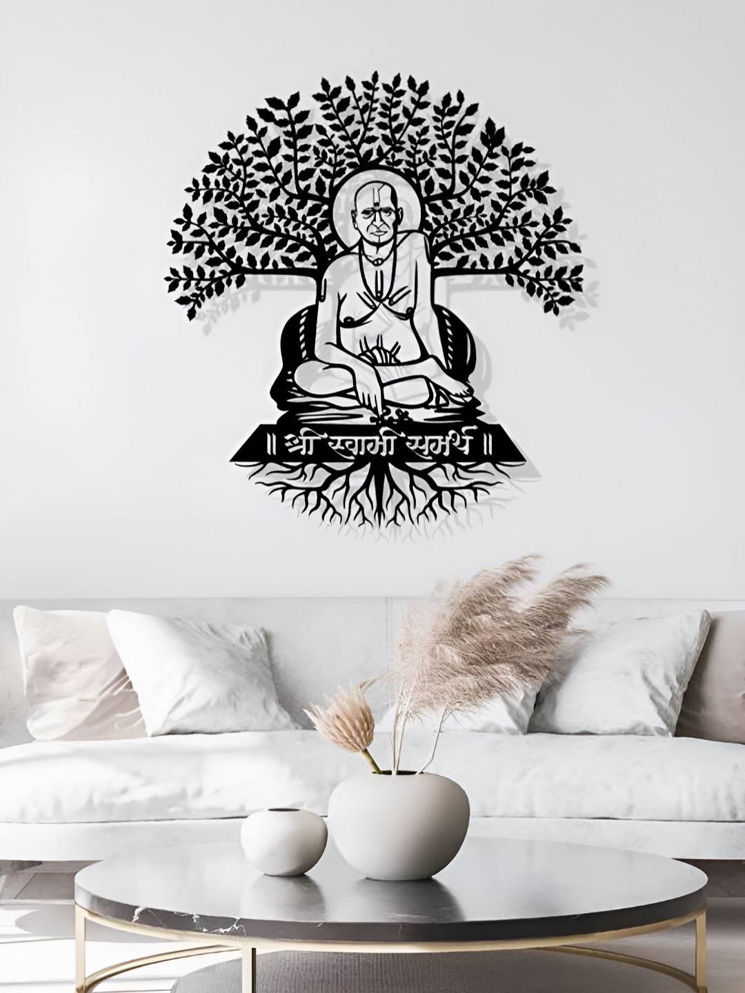 ARTROOMS Swami Samarth with Tree Metal Matte Hanging Hall Spiritual Wall Decor-25In