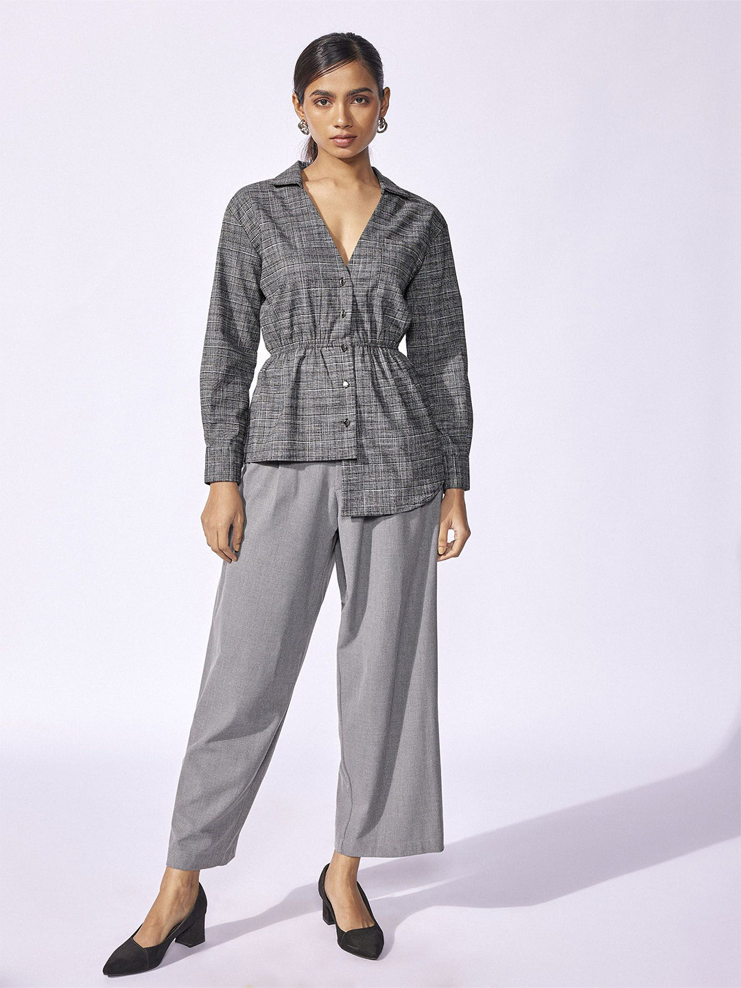 The Label Life Abstract Printed Shirt Collar High-Low Top