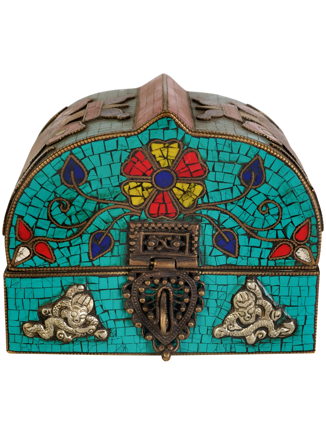 Exotic India Treasure Chest in Copper and Brass with Inlay work