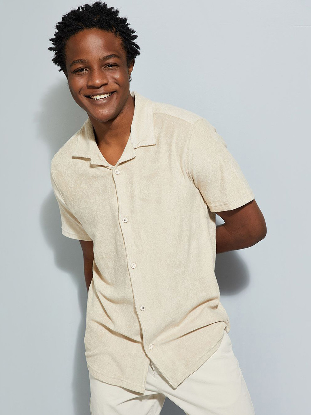 max URB_N Men Textured Resort Collar Lounge Shirt