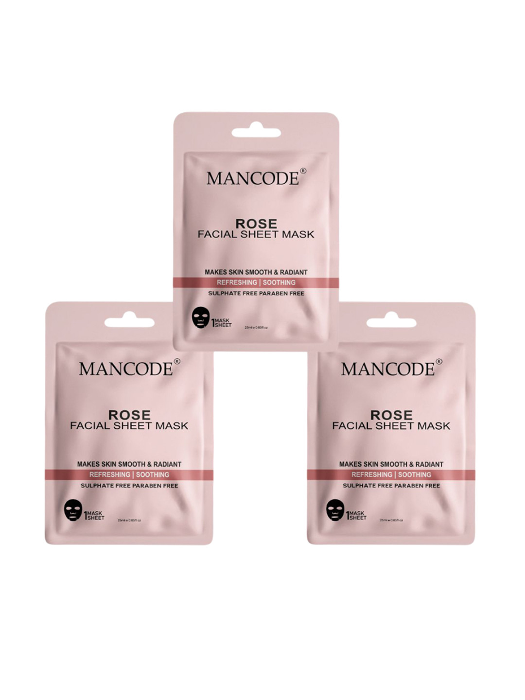 MANCODE Set Of 3  Rose Facial Sheet Mask-25ml Each