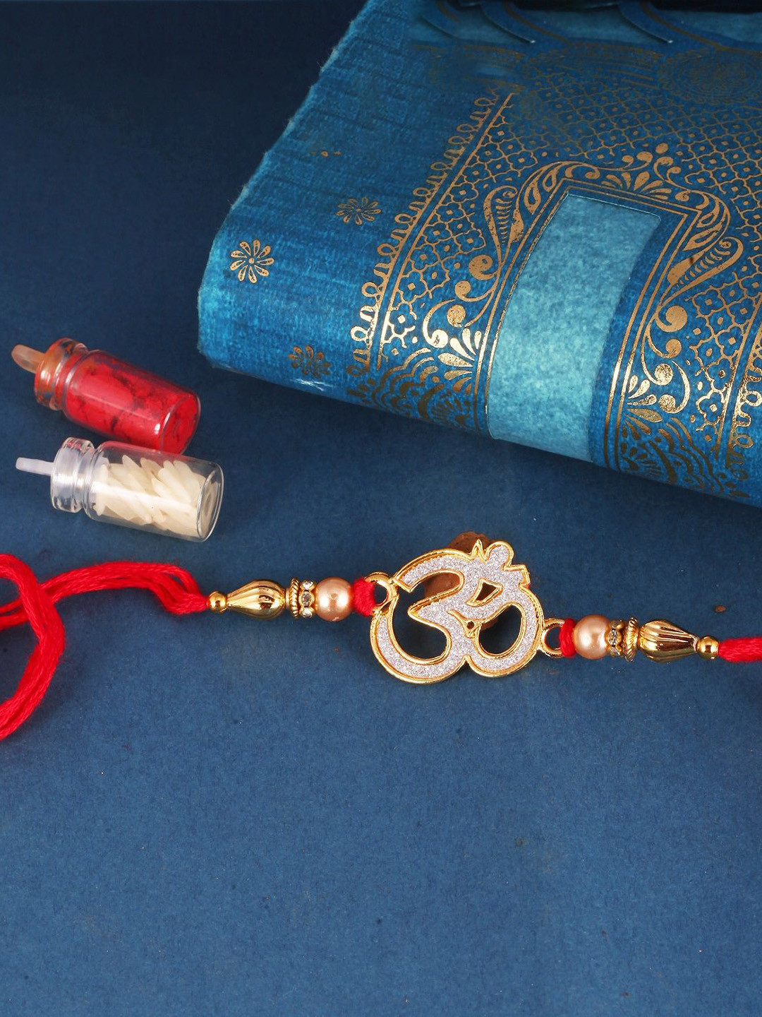 Vighnaharta Set of 2 Gold and Rhodium Plated Om and Khanda Thread Rakhis