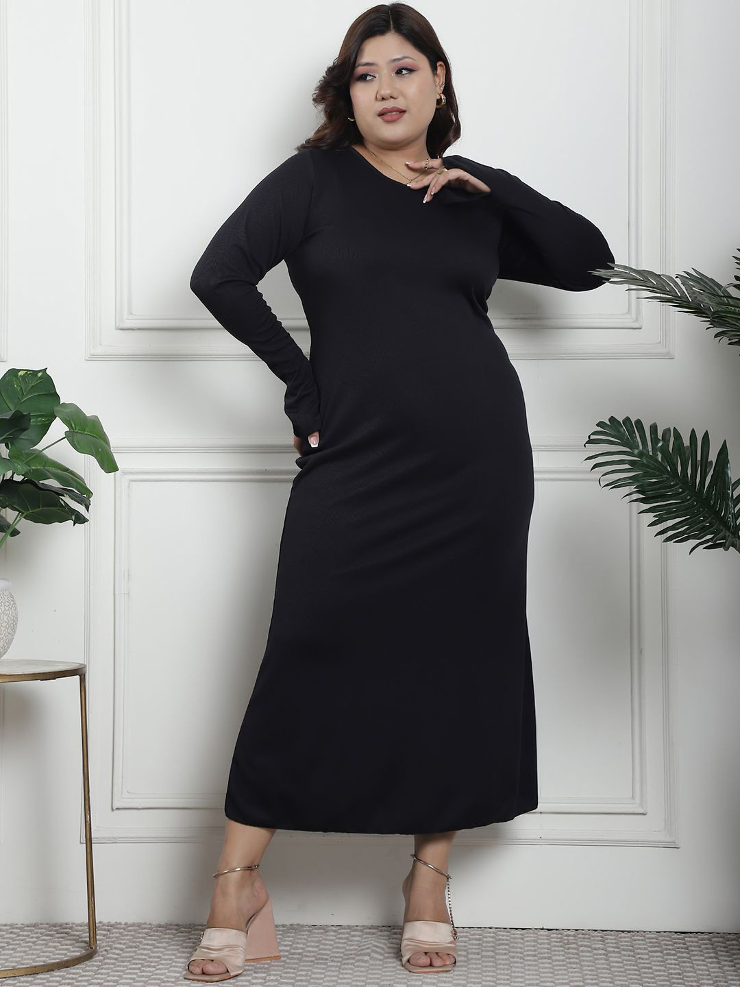 thkgrlz Plus Size Long Sleeves A-Line Midi Dress