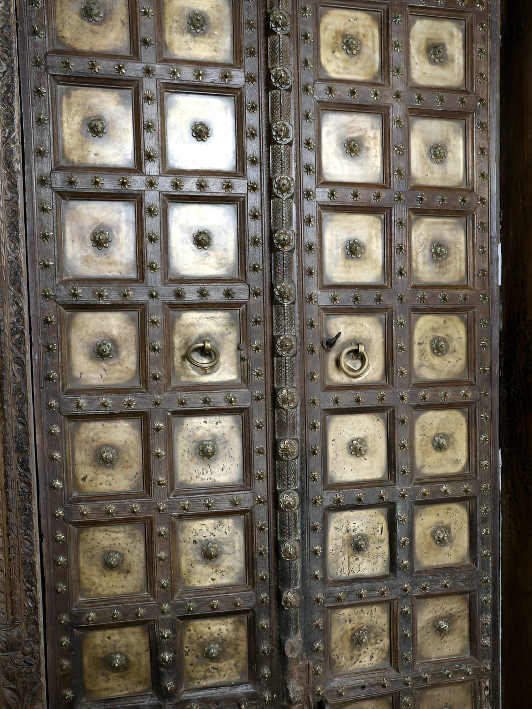 Exotic India Brown Textured Vintage Wooden Door With Frame