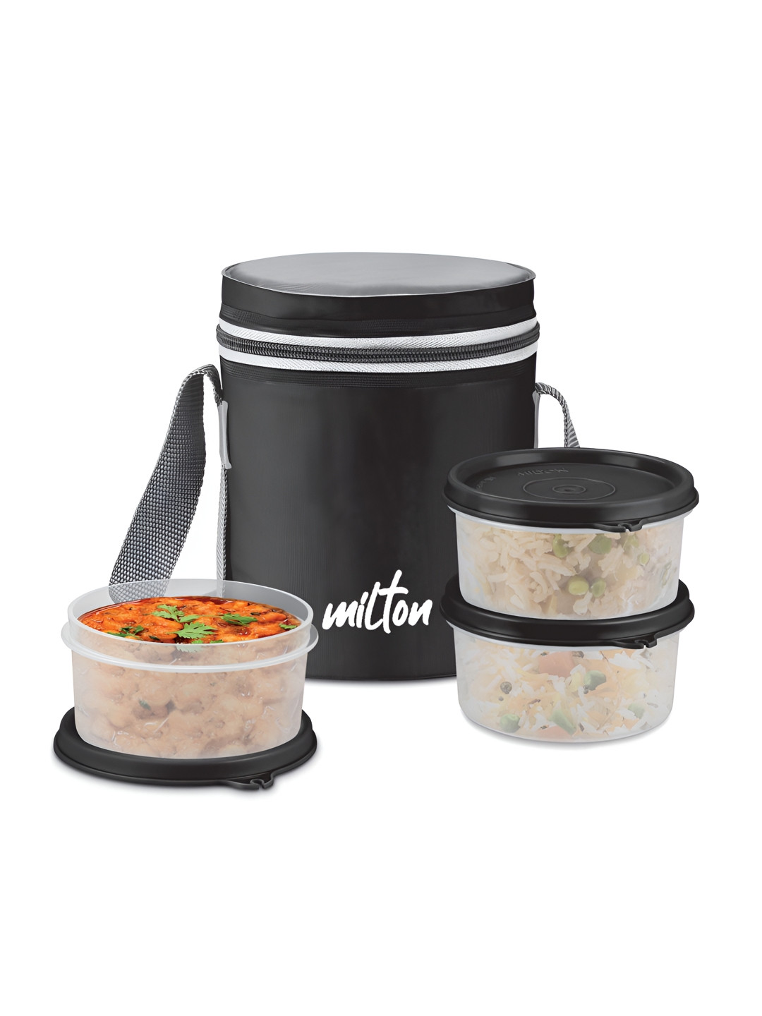 Milton Softline Foodie Black 3 Pieces Insulated Unbreakable Lunch Box With Bag