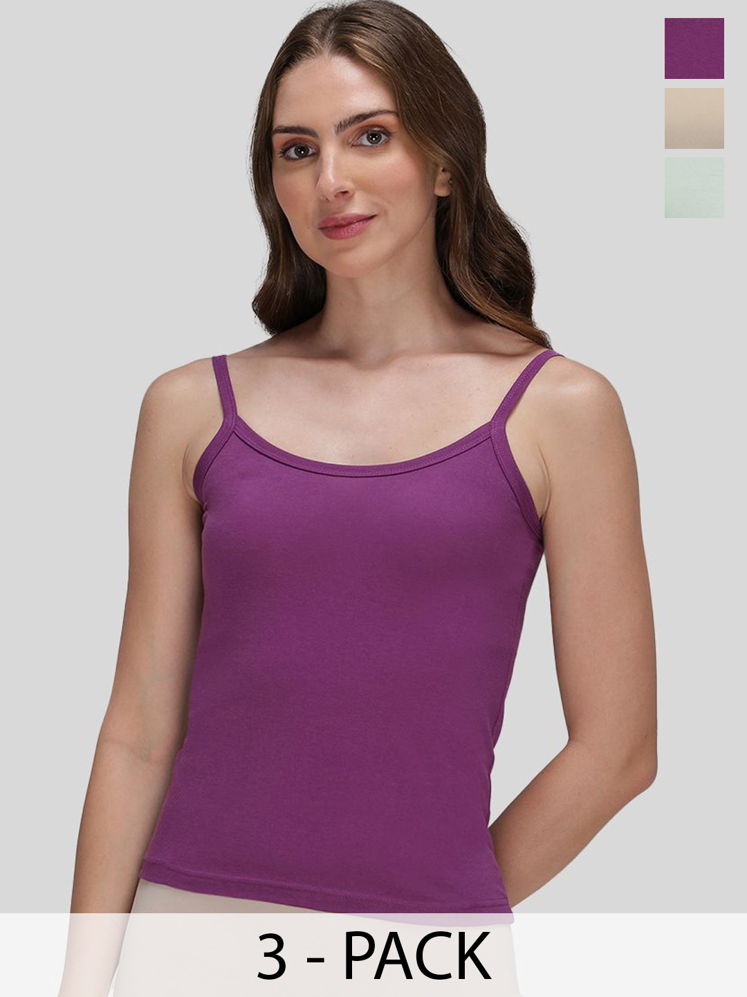 AMUL COMFY Pack Of 3 Pure Cotton Soft Light Weight Solid Women Camisole