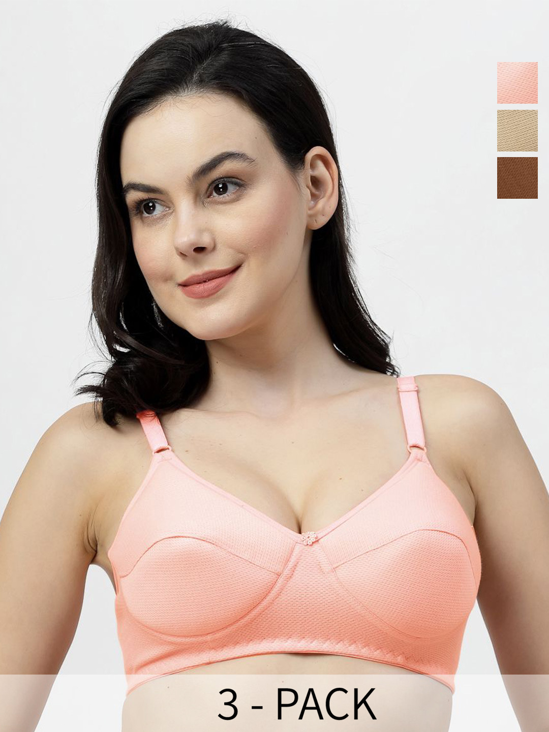SHYAM SONS FLAIR Pack Of 3 Full Coverage Lightly Padded Bra ManviFoam-Brown-Skin-Coral