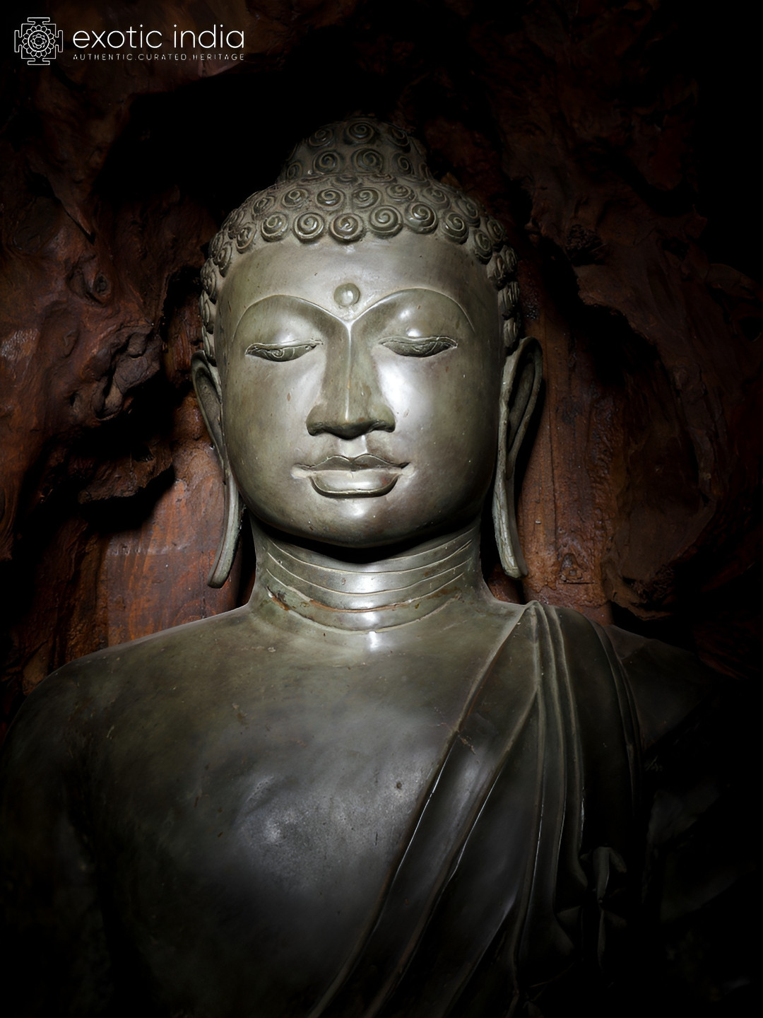 Exotic India Standing Lord Buddha in Karana Mudra Green Brass Metallic Living Room Large Showpiece - 21.7 Inches