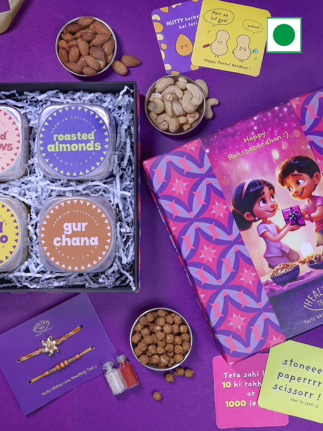 Healthy Treat 2 Pcs Rakhi & Dry Fruit Gift Set