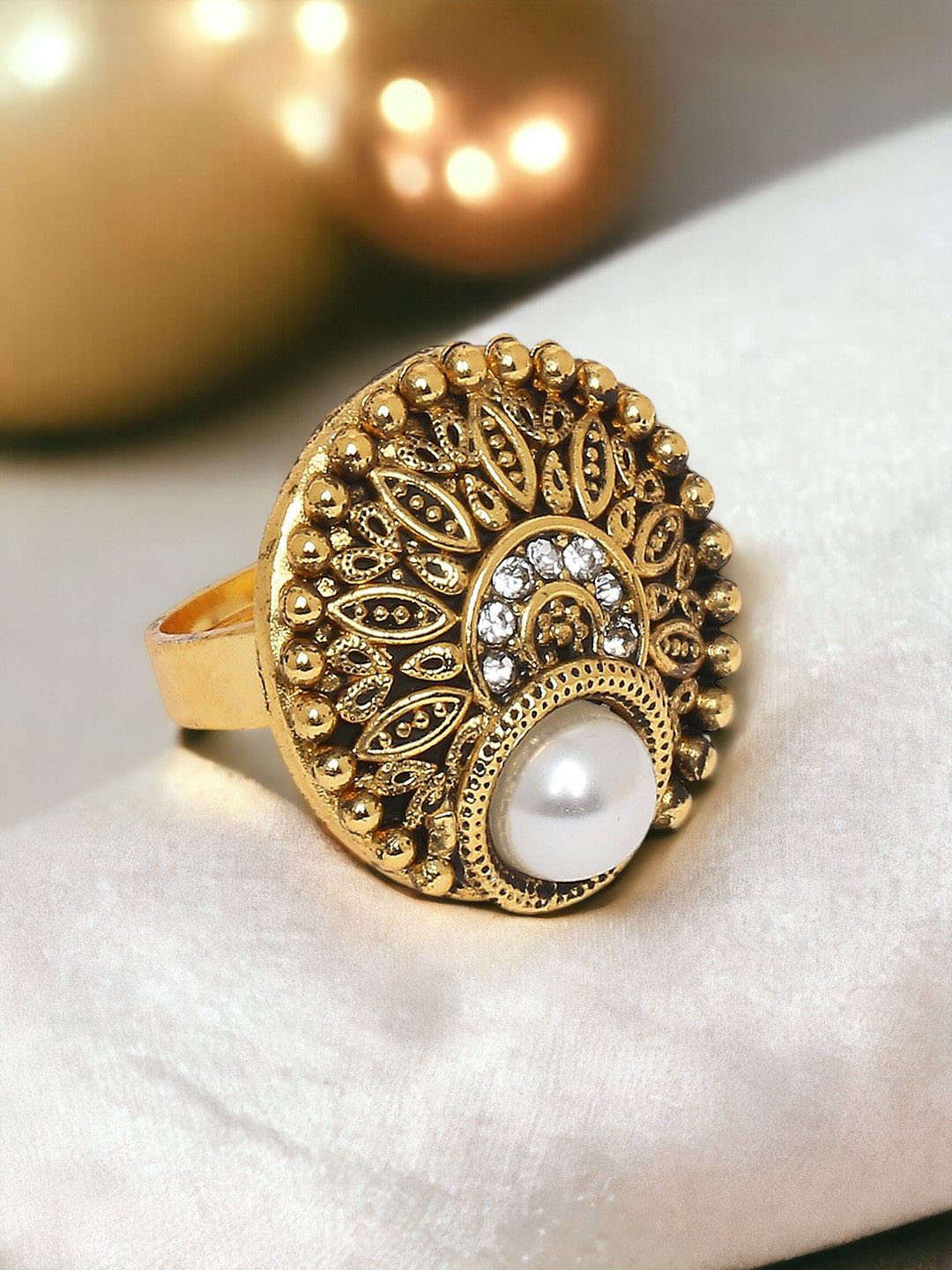 Anouk Stone & Pearl-Studded Antique Finger Ring