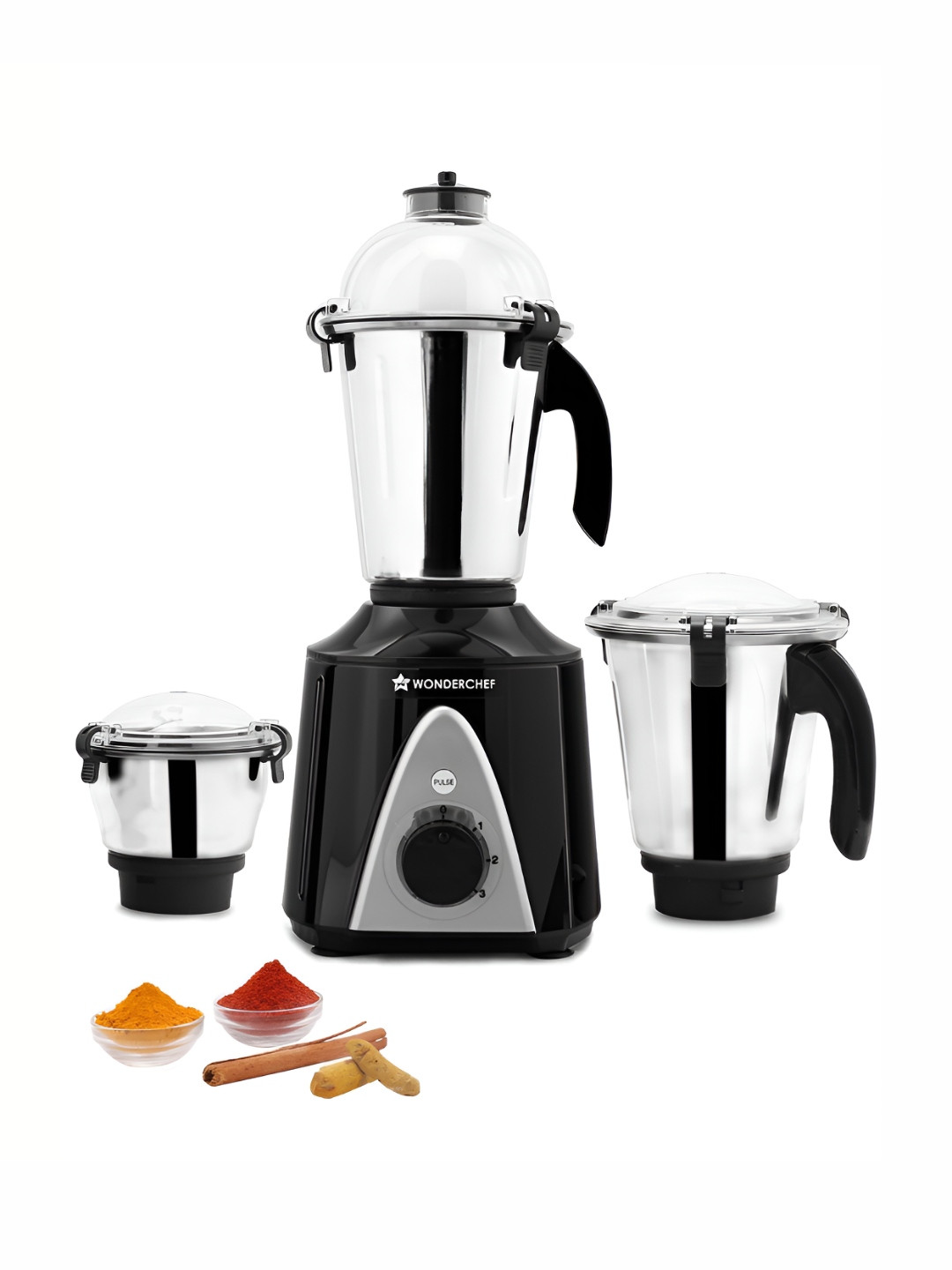 Wonderchef Hush BLDC Black Stainless Steel Bldc Motor 3 Jars Wet and Dry Grinder with Juicer-750W