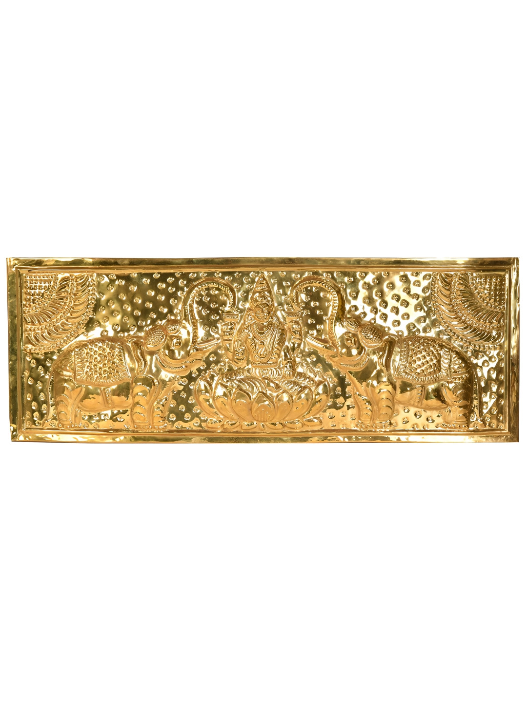 Exotic India Gajalakshmi Peetam For Covering Base Gold Brass Metallic Prayer Room Hand Made Tiny Showpiece - 12 Inches