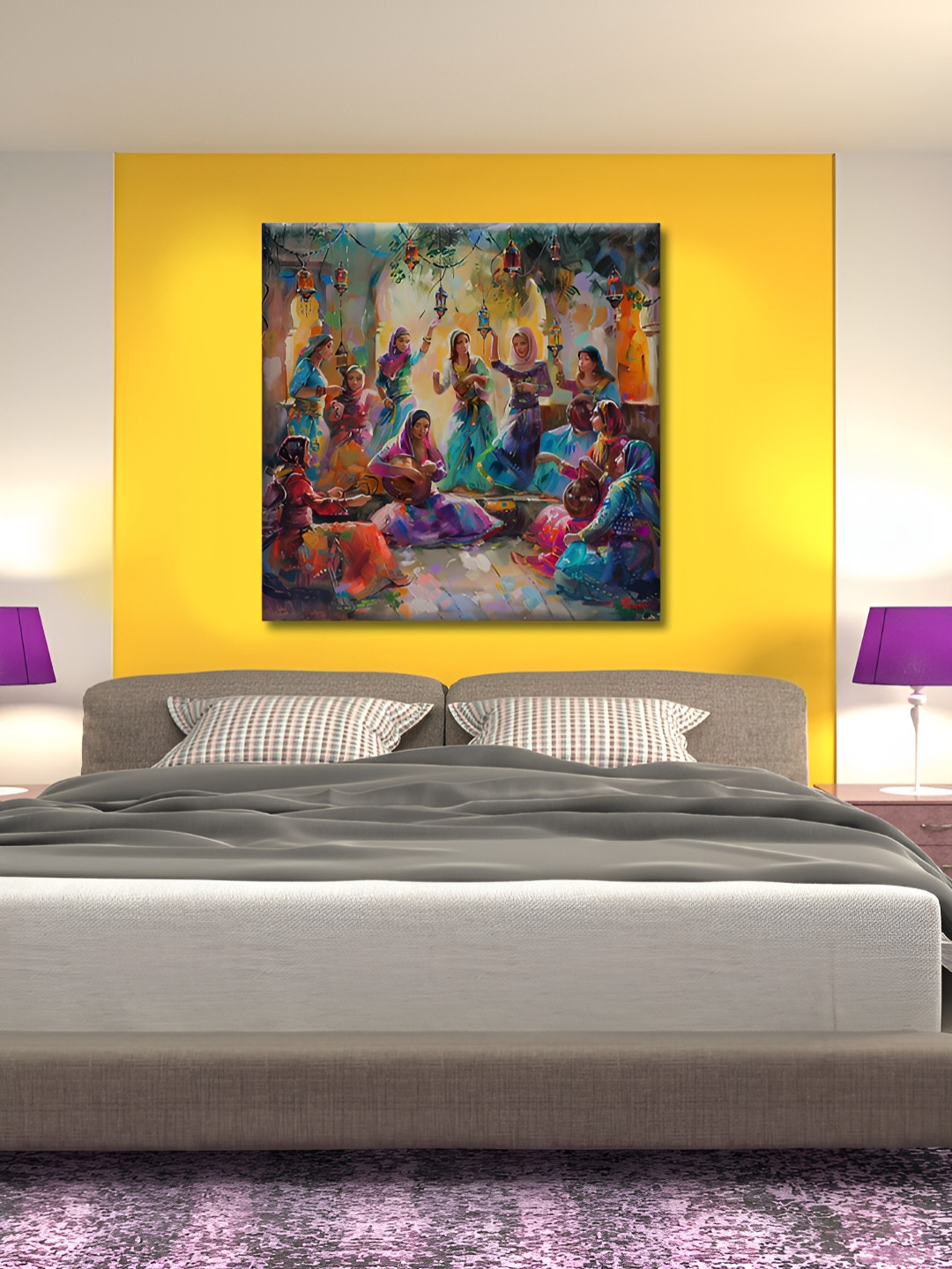 OLIVE TREE Blue & Green Abstract Wooden Framed Canvas Painting Wall Art