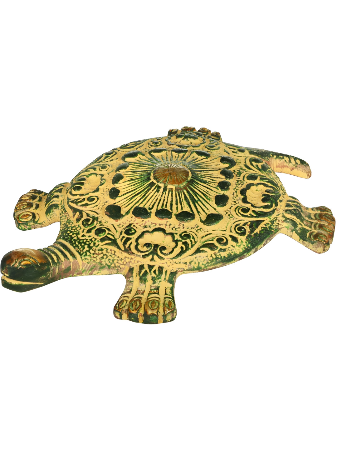 Exotic India Uniform Design Tortoise Gold Brass Metallic Living Room Small Showpiece - 4 Inches