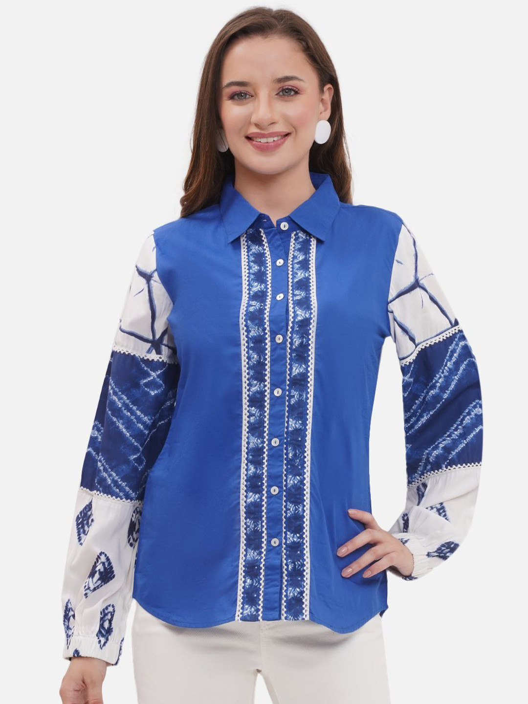 bellamia Women Custom Spread Collar Abstract Printed Semiformal Shirt