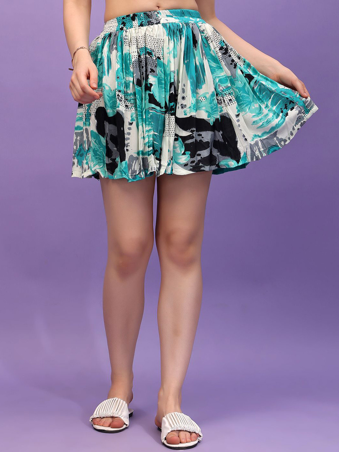 Cation Abstract Printed Cotton Flared Mini Skirt