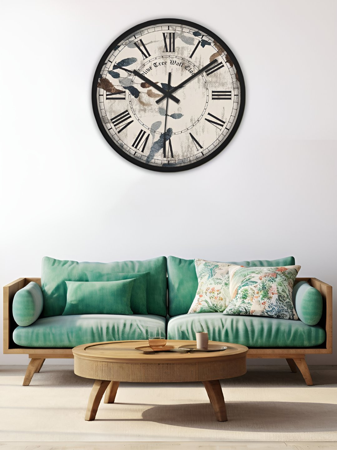 OLIVE TREE Black & Cream-Coloured Printed Analogue Contemporary Wall Clock