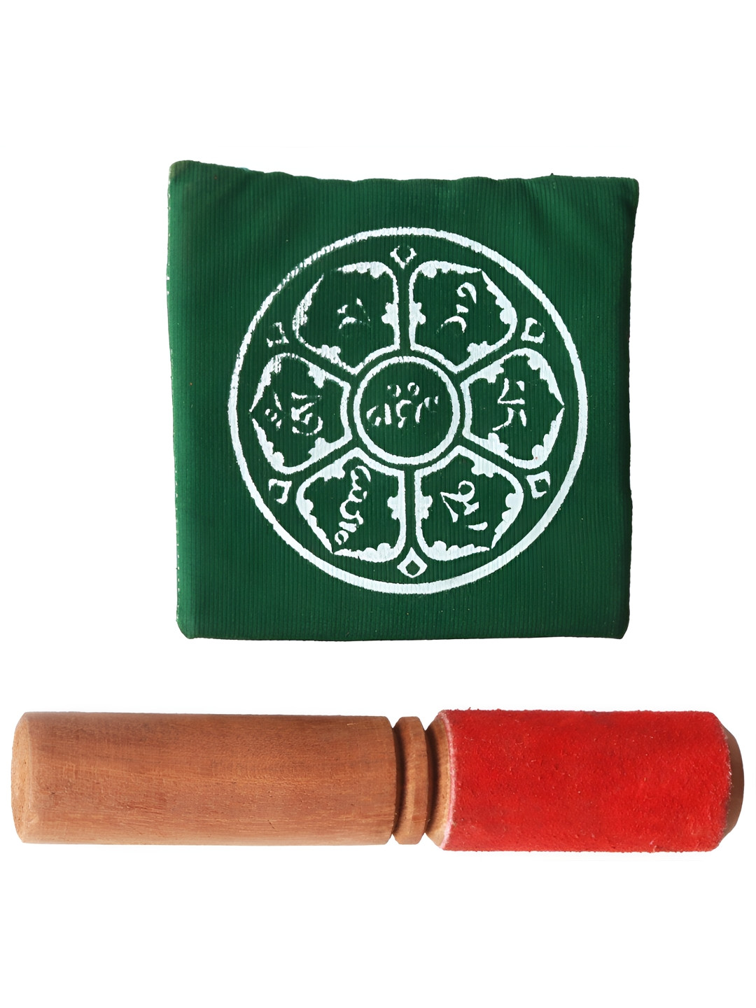 Exotic India Tibetan Buddhist Om Singing Bowl Green Brass Glossy Living Room Hand Made Set of 3 Small Showpieces - 2.7 Inches