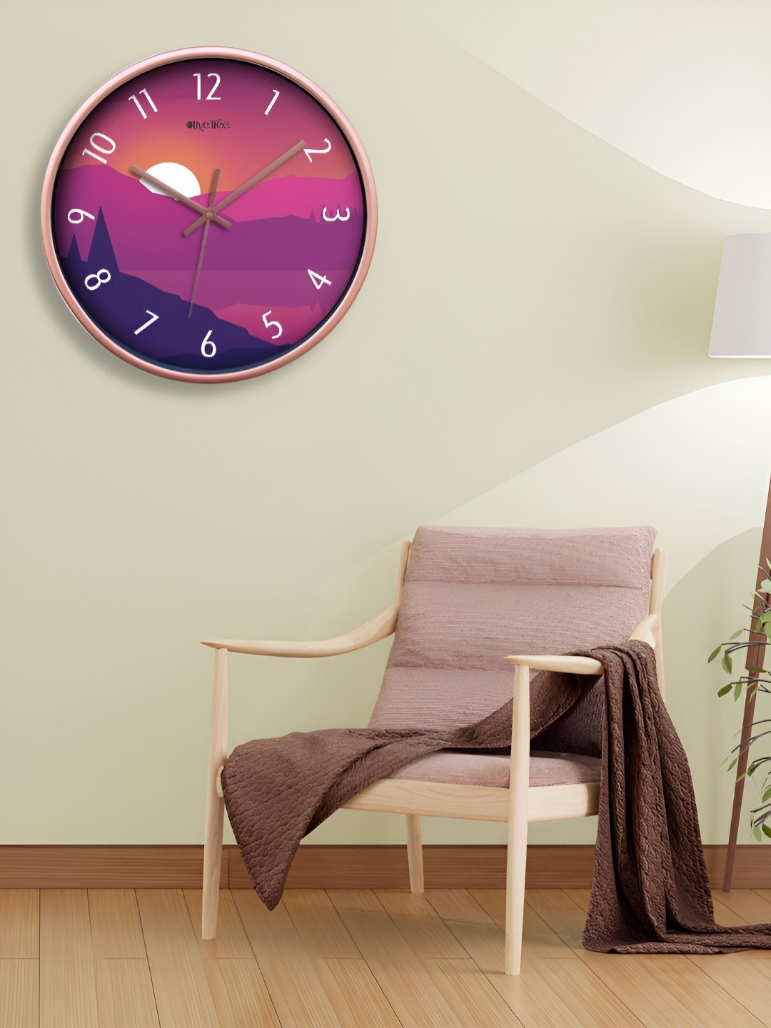 OLIVE TREE Copper-Toned & Purple Printed Round Analogue Contemporary Wall Clock