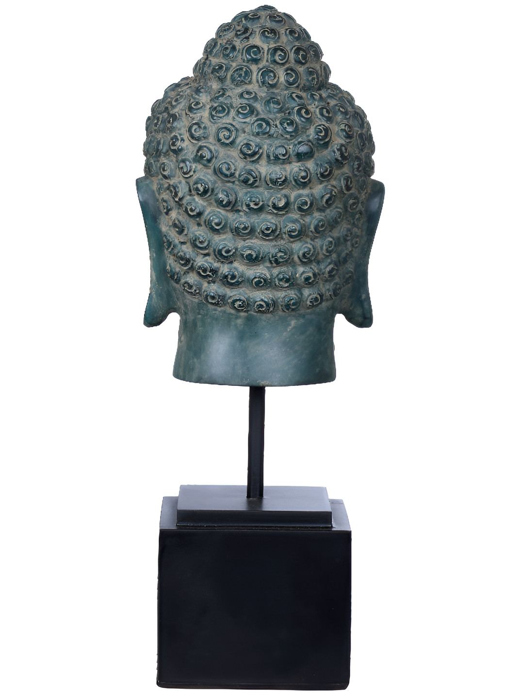 Exotic India Buddhist Lord Buddha Head On Stand Black Brass Matte Living Room Medium Showpiece - 14 Inches