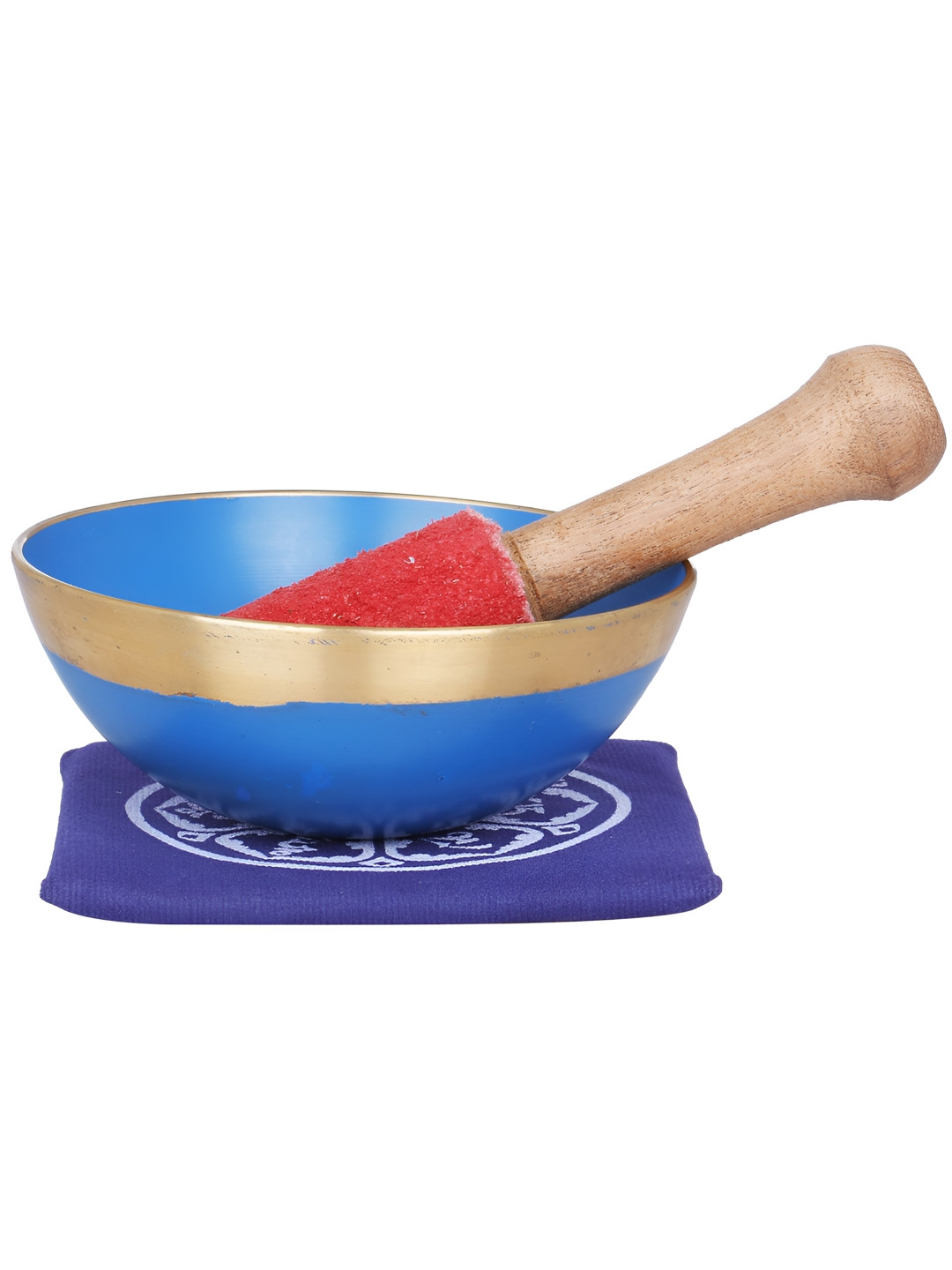 Exotic India Tibetan Buddhist Yoni Singing Bowl Blue Brass Metallic Prayer Room Hand Made Set of 3 Extra Large Showpieces - 1.5 Inches