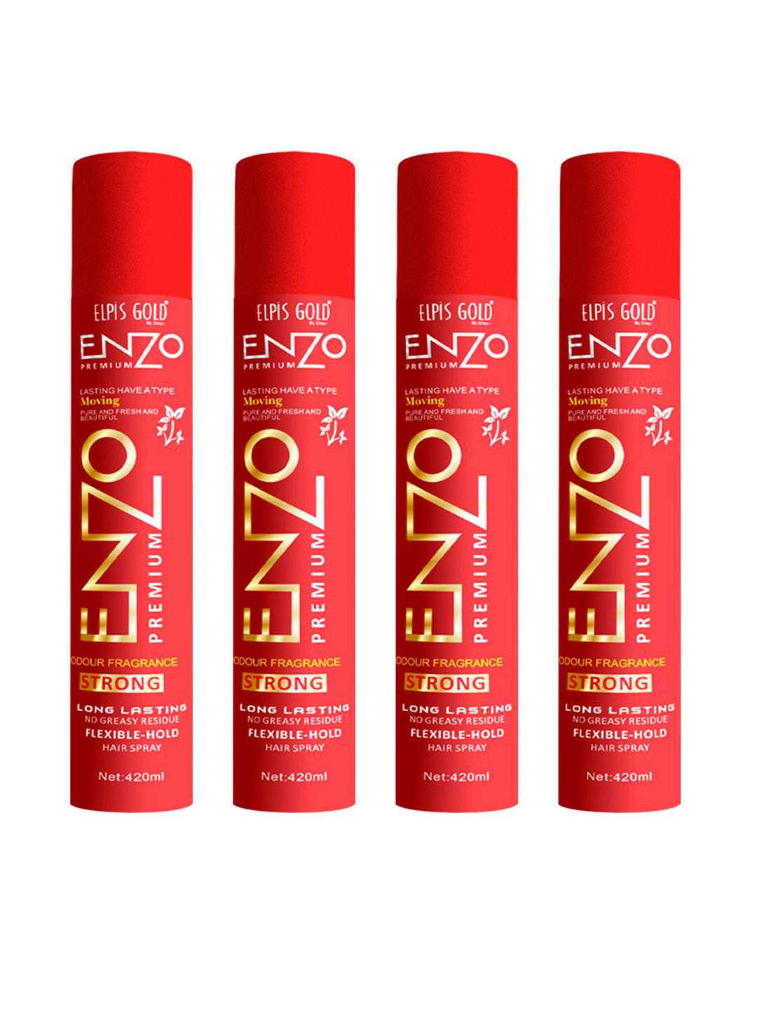 ELPIS GOLD Set Of 4 Enzo Premium Strong Flexible Hold Hair Sprays - 420ml Each