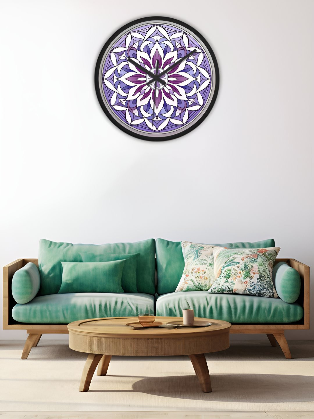 OLIVE TREE Black & Violet Printed Round Analogue Contemporary Wall Clock