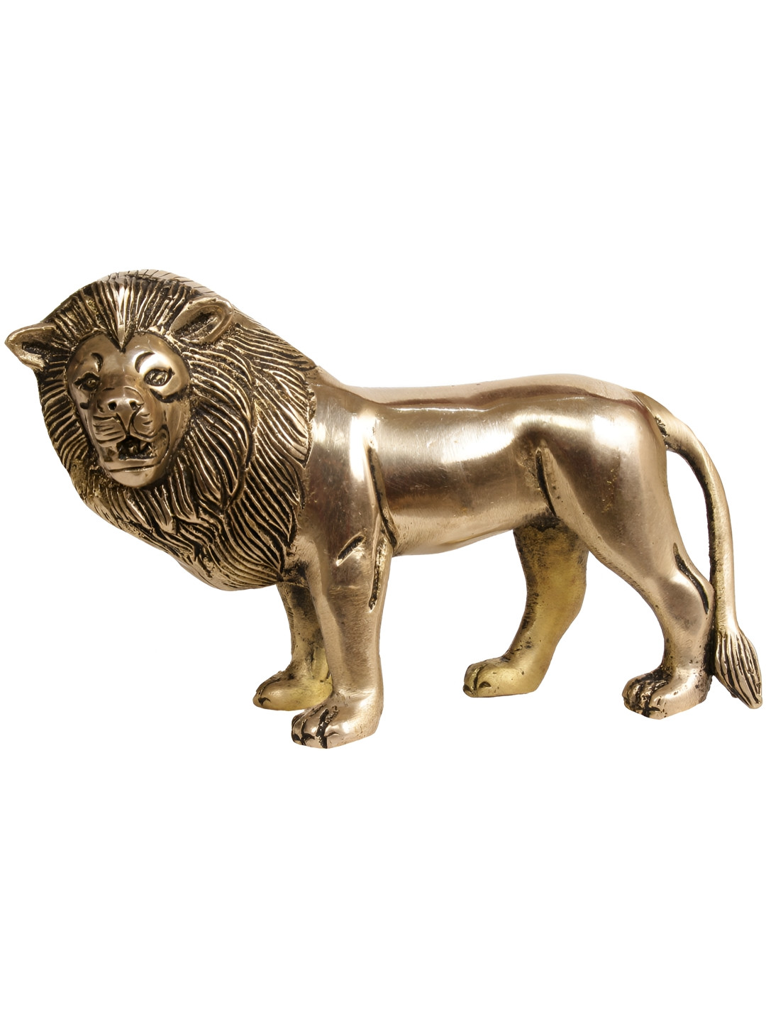 Exotic India Lion The King Gold Brass Metallic Living Room Tiny Showpiece - 1.5 Inches
