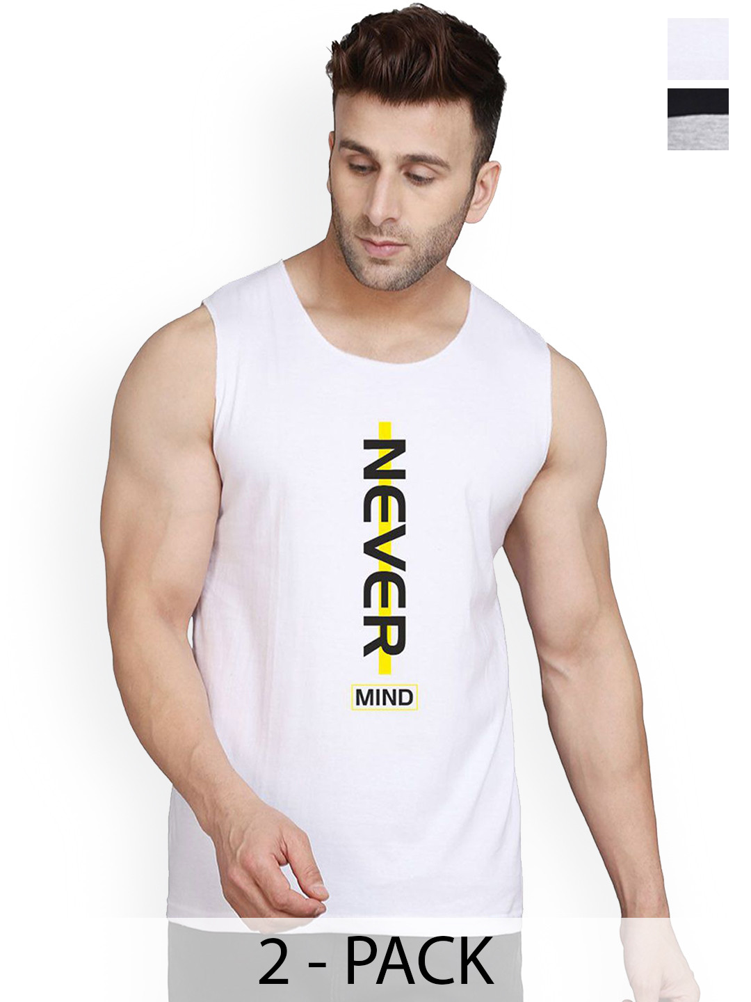 SLOWLORIS Pack Of 2 Printed Gym Vests SL26 COMBO (LOUD BLKGRY) (NVR WHITE)