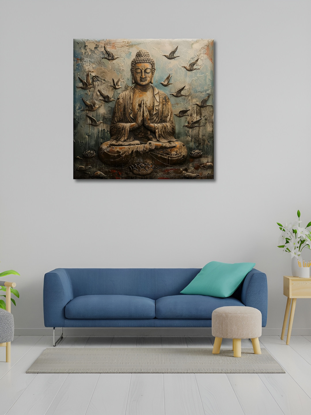 OLIVE TREE Beige Religious Wooden Framed Canvas Painting Wall Art