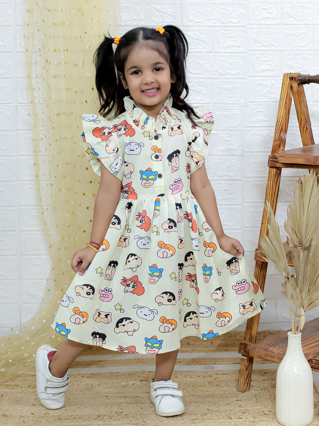 UNBIND Girls Printed Flutter Sleeve A-Line Midi Dress