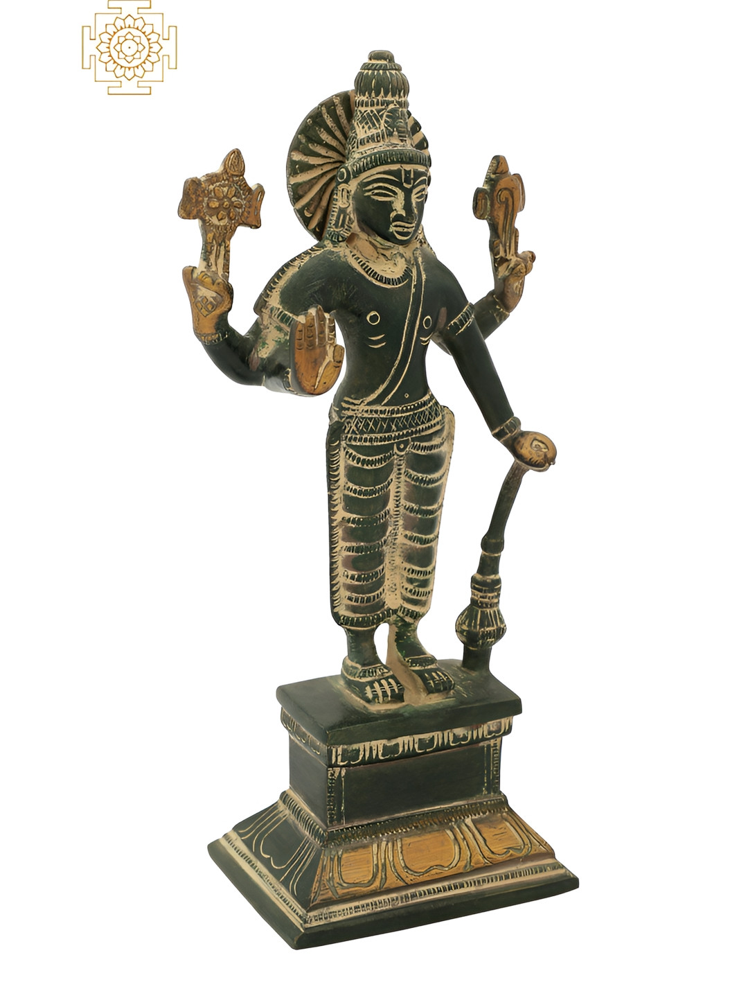 Exotic India Lord Vishnu Black Brass Metallic Prayer Room Hand Made Small Showpiece - 1.7 Inches