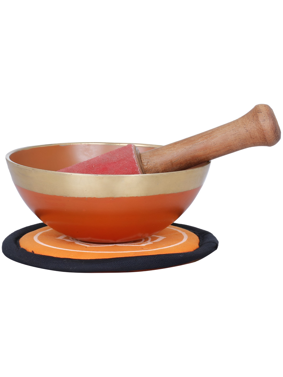 Exotic India Tibetan Buddhist Singing Bowl Orange Brass Glossy Prayer Room Hand-Crafted Set of 3 Tiny Showpieces - 4.7 Inches