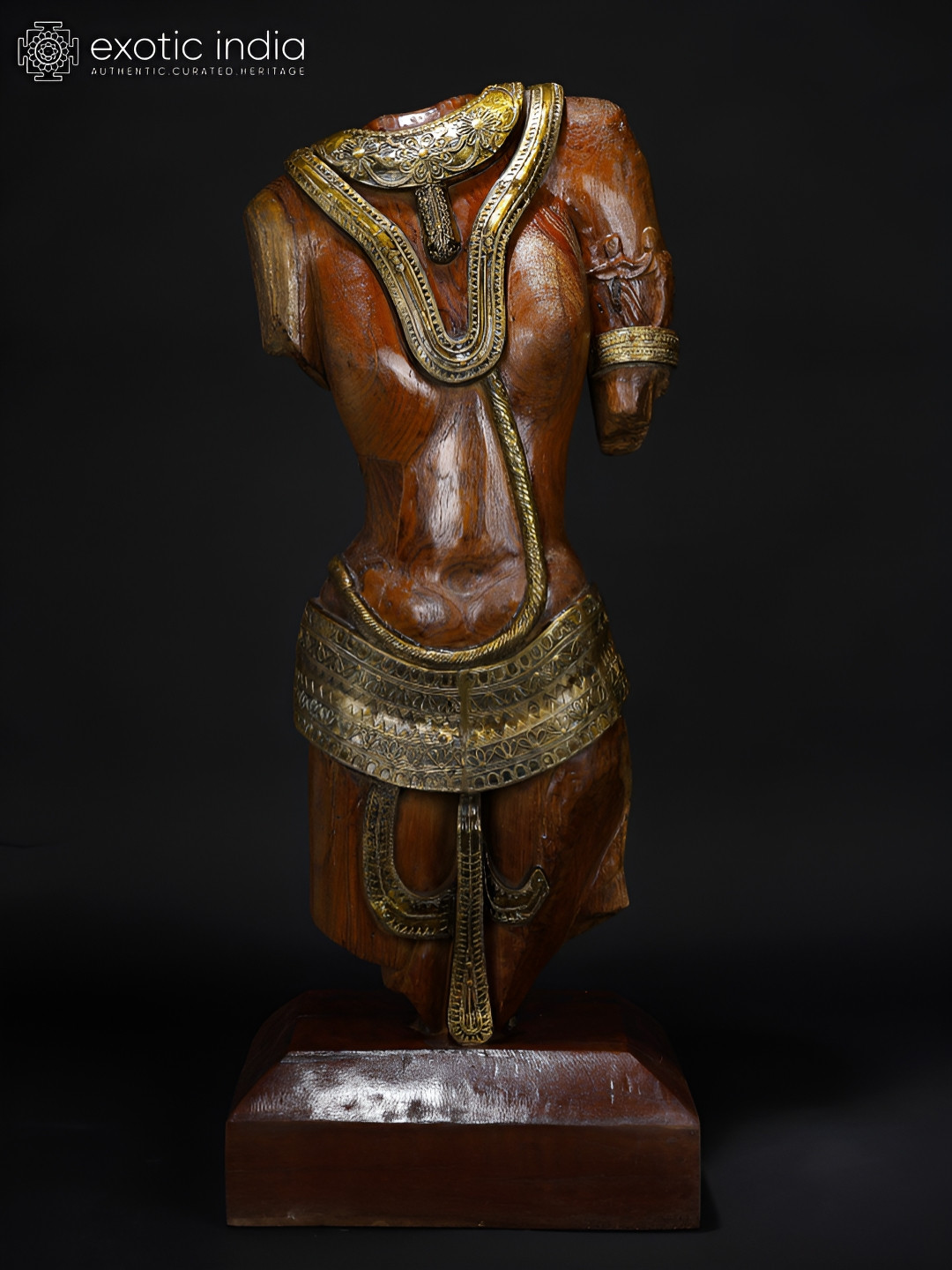 Exotic India Lady Bust with Jewelry Brown Wood Natural Living Room Extra Large Showpiece - 12.2 Inches