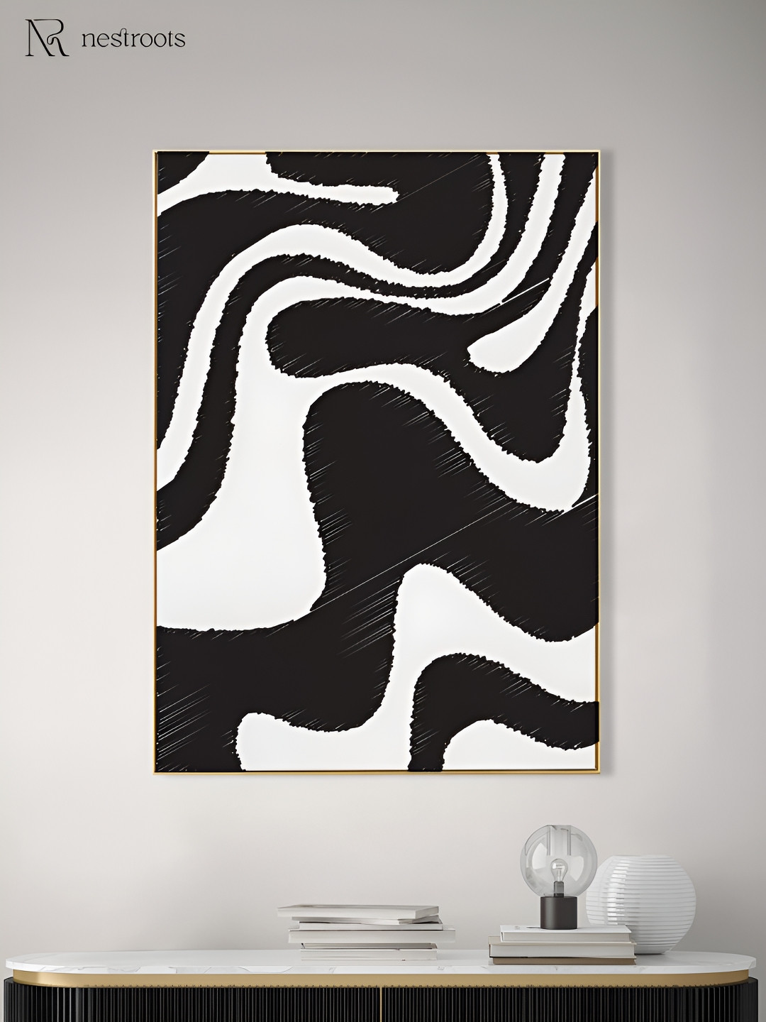 nestroots Black Canvas Wall Living Room Rectangle Paintings Wall Art -19.69 x 15.7In