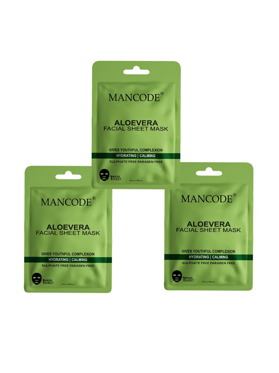 MANCODE Set Of 3 Aloevera Facial Sheet Mask-25ml Each