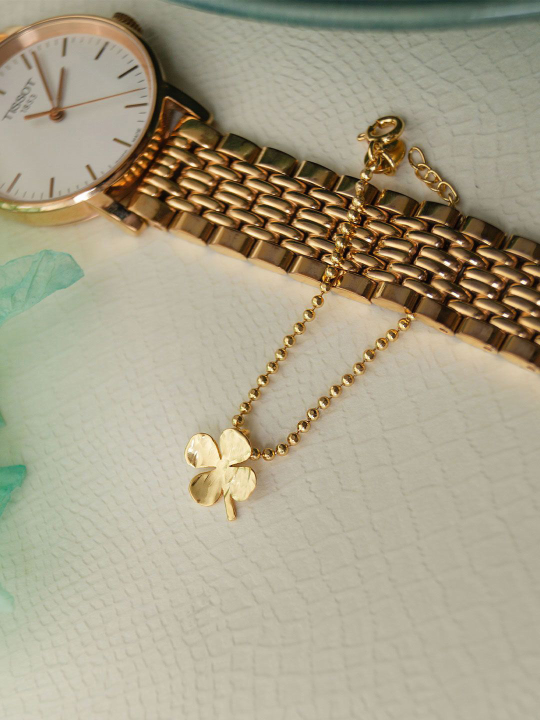 MANNASH Sterling Silver Gold-Plated Clover Watch Charm