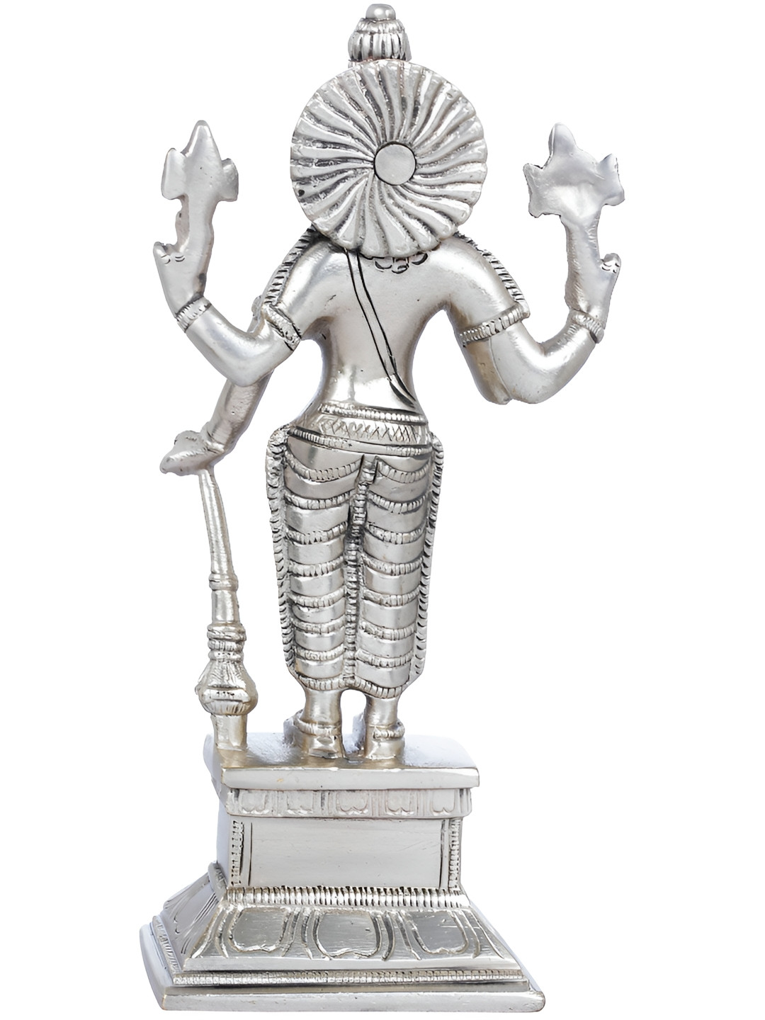 Exotic India Lord Vishnu Silver Brass Mirrored Prayer Room Hand-Crafted Small Showpiece - 7 Inches