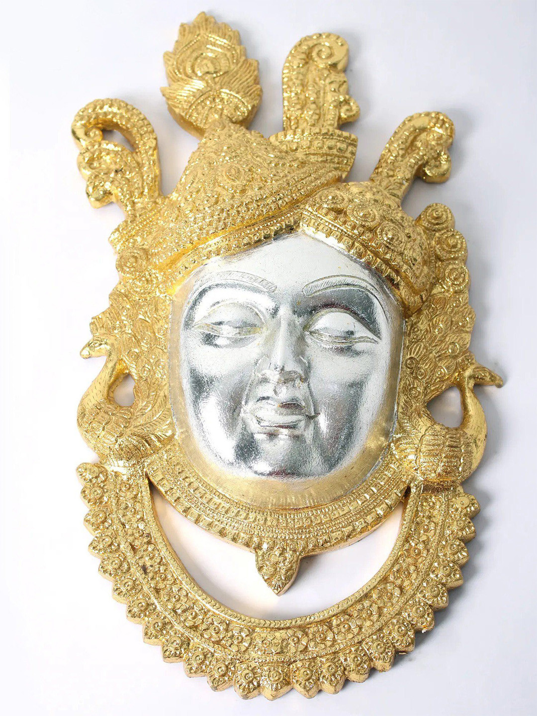 Exotic India Shrinathji Brass Ethnic Motifs Antique Hanging Hall Wall Masks-18In
