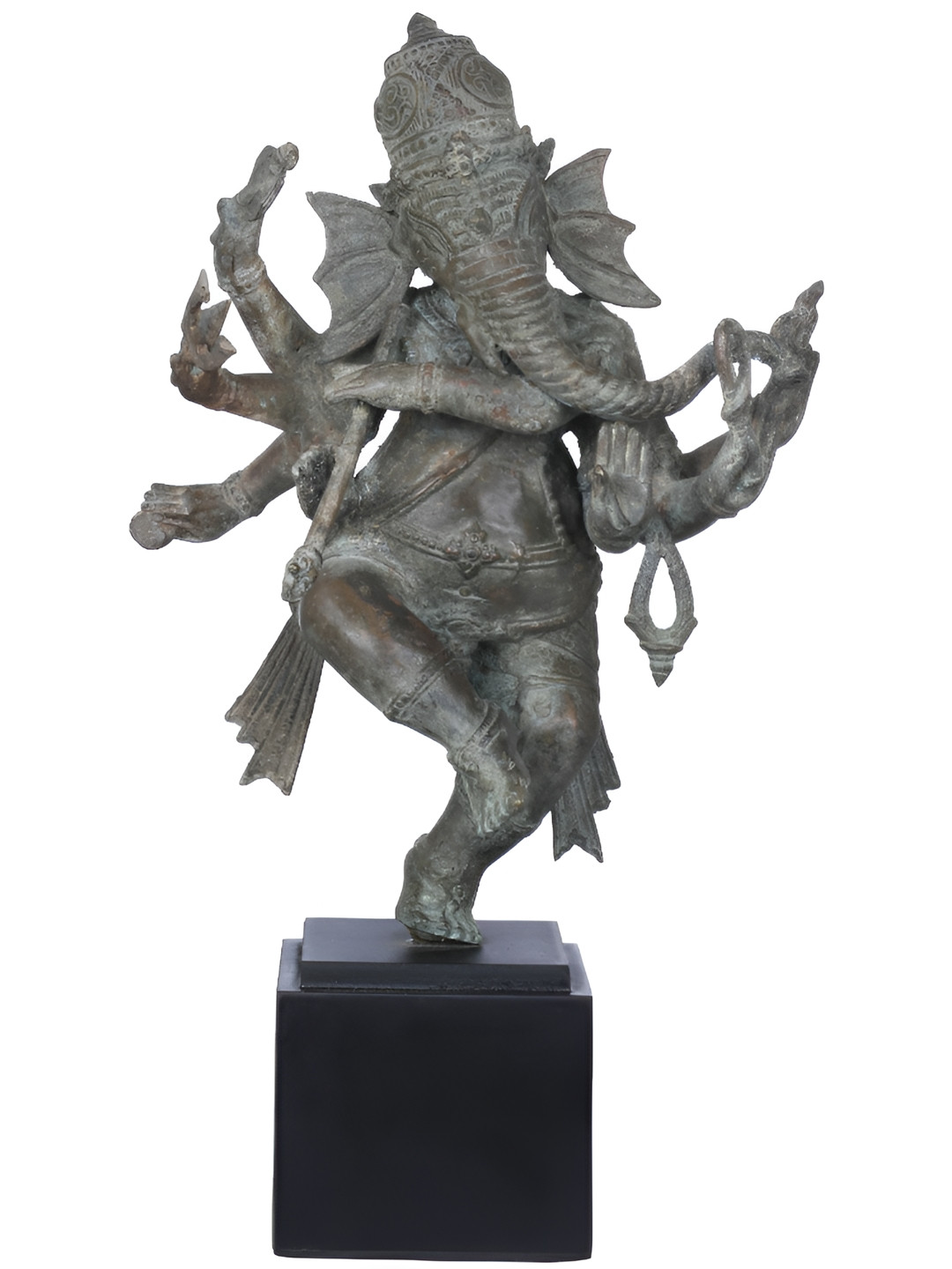 Exotic India The Dancing Prince Of Paraloka, Lord Ganesha Grey Brass Metallic Prayer Room Hand Made Large Showpiece - 15.5 Inches