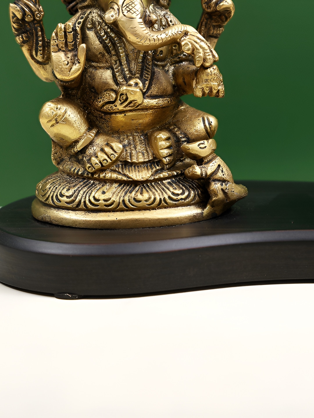 Exotic India Lord Ganesha with Candle on Base Gold Brass Metallic Prayer Room Small Showpiece - 4 Inches