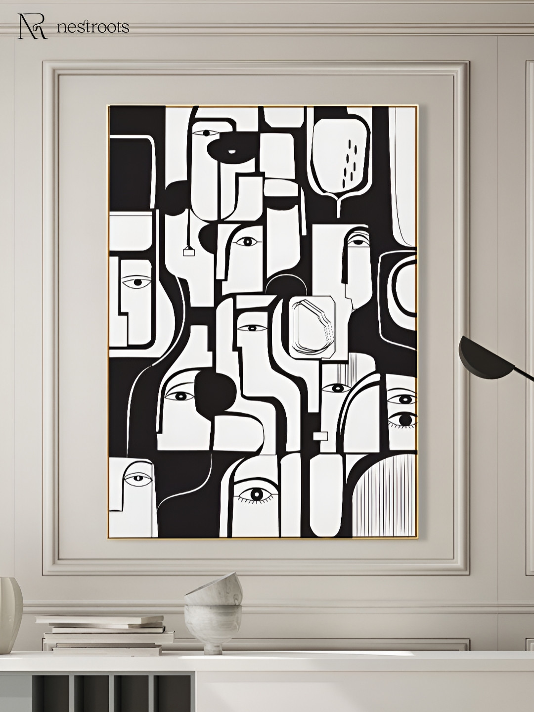 nestroots Ink Stains and Daydreams White & Black Canvas Abstract Painting Wall Art